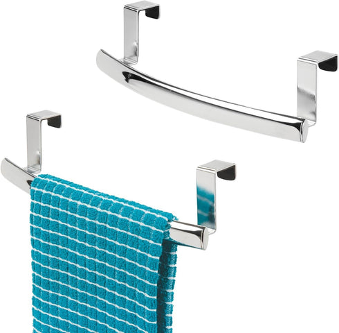 mDesign Steel Over Door Curved Towel Bar Storage, Hanger for Cabinet or Cupboard, Holder Rack for Kitchen, Bathroom - Holds Hand/Dish Towels, Wash...
