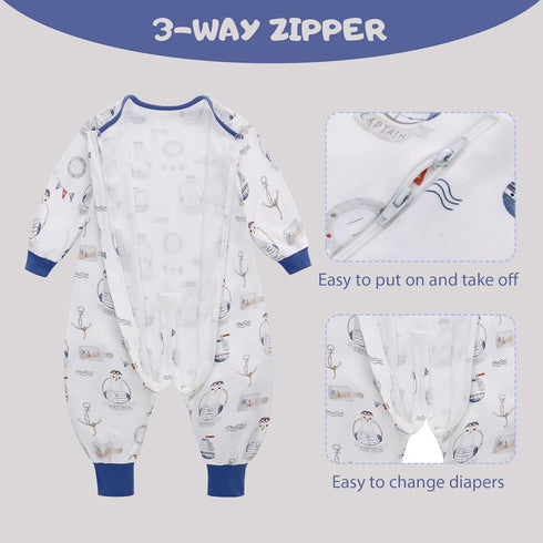 Baby Sleeping Bag with Feet, Summer Toddler Sleeping Sack with Legs Long Sleeves,Baby Wearable Blanket Sleep Sack 0.5 TOG (Seabird, 12-24 Months)...