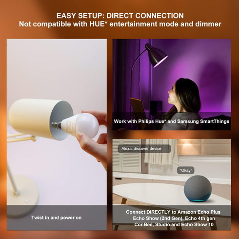 Zigbee A15 Smart Bulbs, Compatible with Hue*, Alexa, Google & ConBee (Hub Required),E12 Color Changing, Tunable White 2700K-6500K, Globe Shape, G4...