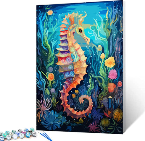Tucocoo Paint by Numbers Kits,Painting Kits for Adults Beginner Kids,Sea Horse Art Plant Acrylic Paints&Brushes Painting Kit Wall Decor Craft Gift...