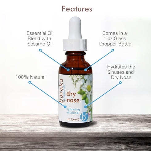 Baraka Dry Nose Nasal Moisturizer - Organic Essential Oils (Cardamom, Everlast, German & Roman Chamomile) in Sesame Oil Base - Hydrating Sinuses &...