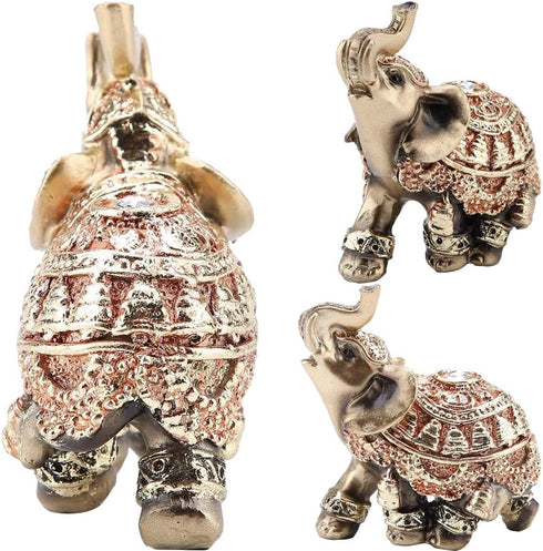 Golden Polyresin Elephant Statue Sculpture Trunk Wealth Lucky Collectible Figurine Gift Home Decor Feng Shui Ornament Elephant Decor Elephant Stat...