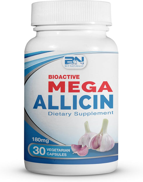 100% Pure Stabilized Allicin from Garlic Odor-Controlled | 180,000mcg (180mg) Vegetarian (vCAPS) Non-GMO, Gluten-Free | Derived from Allium Sativu...