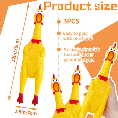 3 Pcs Large Squeeze Rubber Chicken,Yellow Screaming Chicken Dog Toys,Squawking Chicken Toys,Rubber Squeaky Chicken Toys for Dogs,Prank Novelty Toy...