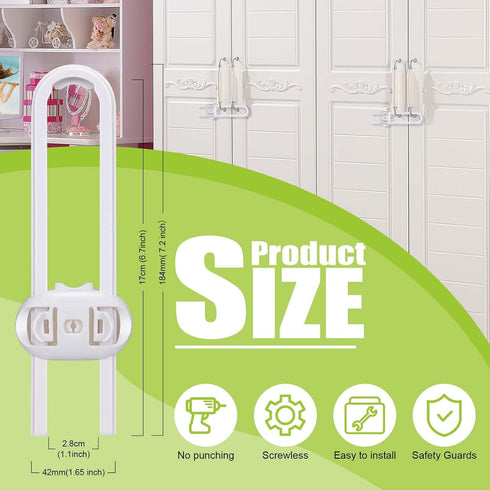 6-Pack Safety Cabinet Locks for babies, Child safety cabinet locks, baby Proof Cabinet latches, Adjustable U-Shaped Sliding Child locks for Closet...