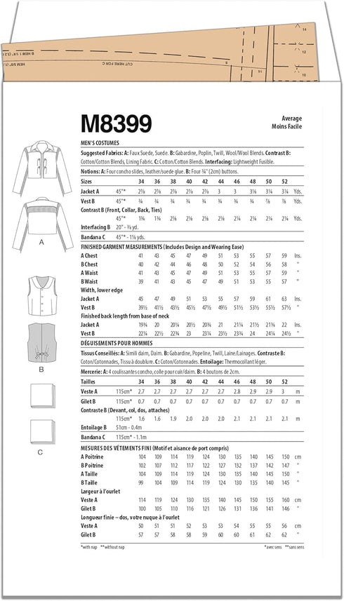 McCall's Men's Old West Costume Sewing Pattern Packet, Design Code M8399, Sizes 34-36-38-40-42...