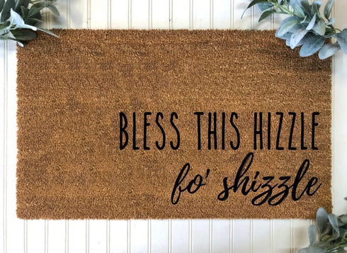 Door Mat Bless This Hizzle Fo Shizzle Welcome Non-Slip Mats Funny Doormat Decor for Bathroom Kitchen Front Porch Rugs Home Decor Entrance 16*24in/...