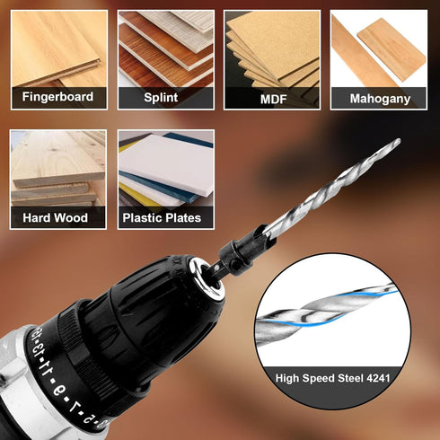 Countersink Drill Bit Set 5Pcs #4#6#8#10#12 Tapered Drill Bit for Woodworking, Counter Sink Drill Bit for Wood, Hex Shank Quick Change Counter Sin...