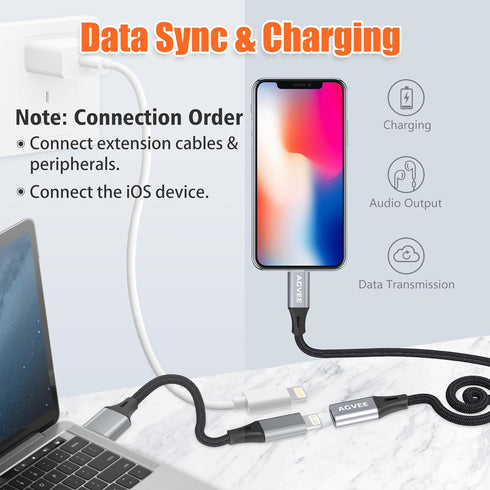 AGVEE [2 Pack 3.3ft Extension Cable Braided Female to Male Lightning Extender Cord Compatible with iPhone Pad Charger, Data Sync Video Audio & Cha...
