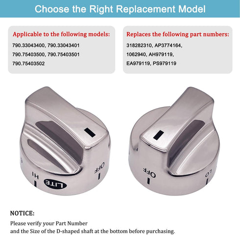 YMDparts 318282310 Surface Burner Knob Replacement Compatible with Some Frigidaire Kenmore Gas Range/Stove Replaces Part Numbers AP3774164, 1062940, AH979119, EA979119, PS979119
