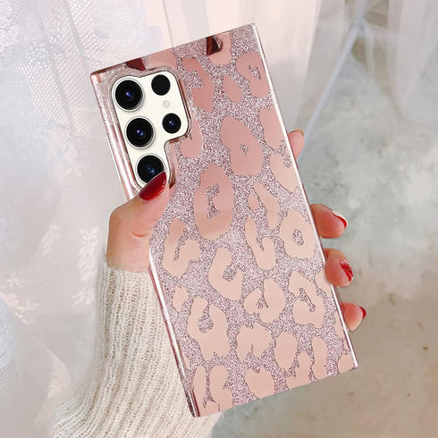J.west Case for Samsung Galaxy S23 Ultra Case 6.8-inch,Luxury Metallic Glitter Leopard Print Design Slim Clear Soft Silicone Bumper Protective Pho...
