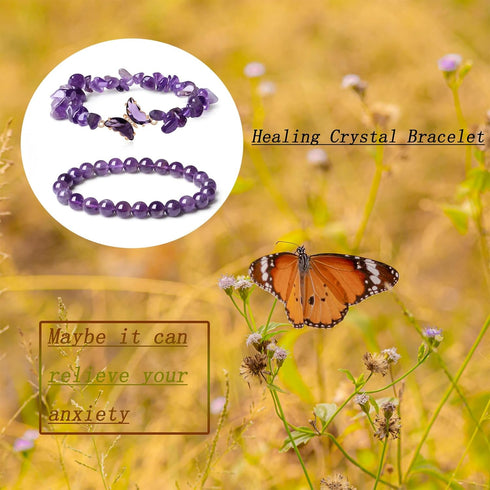 DUQGUHO 2Pcs Butterfly Bracelets for Women Healing Crystals Bracelets for Women Natural Gemstone Stretchable Chip Jewelry 8mm Crystal Beaded Brace...