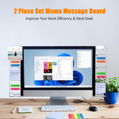 SIBEITU Monitor Memo Board, Multifunction 2Pcs Office Desk Accessories Sticky Note Holder, Acrylic Computer Screen Message Memo Board, Desk Access...