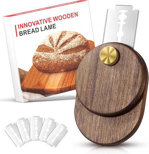 Upgraded UFO Bread Lame Dough Scoring Tool,Sourdough Scoring Tool,Black Walnut Bread Lame Cutter Scoring Knife for Bread Baking Includes 5 Replace...