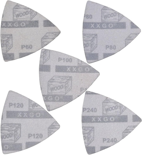 100 Pcs 3-1/2 Inch 90mm Triangular 60/80 /100/120 /240 Grits Hook & Loop Multitool Sandpaper for Wood Sanding Contains 20 of Each Fit 3.5 Inch Osc...