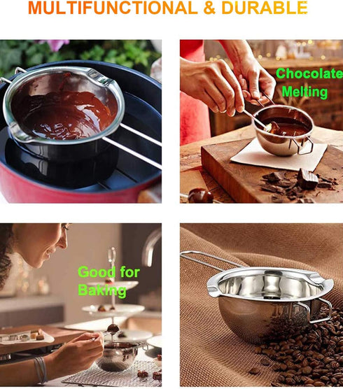 Stainless Steel Double Boiler Pot with 600ML for Melting Chocolate, Candy and Candle Making (18/8 Steel, Universal Insert)...