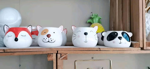 Succulent Pots,Cute Animal Panda Shaped Cartoon Ceramic Succulent Cactus Flower Planters with Bamboo Tray -Plant Not Included (4.13 Inch)...