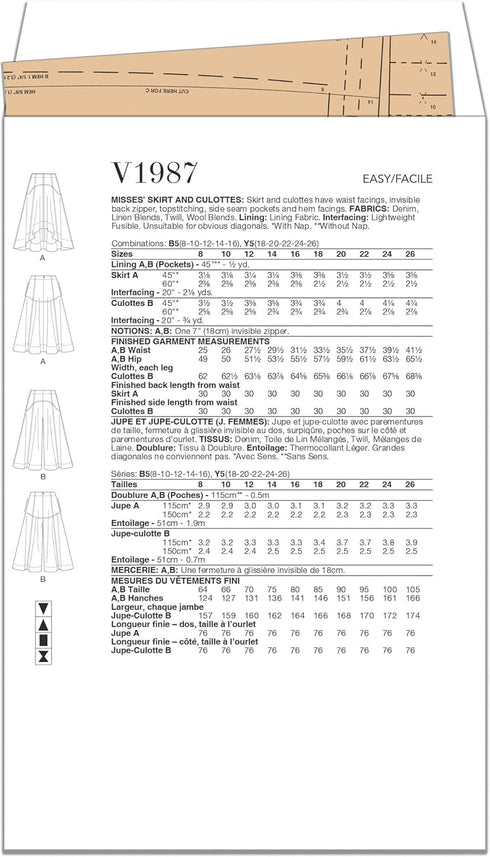 Vogue Misses' Culottes and Skirt Sewing Pattern Packet, Sizes 18-20-22-24-26, Multicolor...