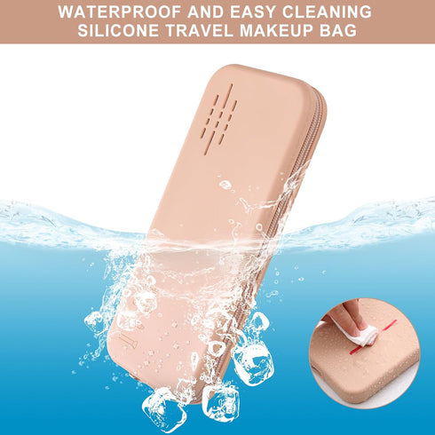 Travel Makeup Brush Holder Portable Makeup Brush Organizer Anti-fall Out Silicone Makeup Bag Travel Case Waterproof & Easy-Clean Small Pouch Trave...