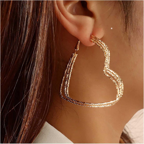 Boho Love Heart Hoop Earrings Vintage Hollow Heart Earrings Gold Large Heart Stud Earrings Exaggerate Heart Shape Earrings Jewelry for Women...