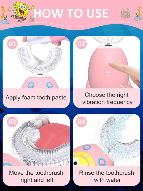 FTOYIN Kids U Shaped Electric Toothbrush, Kids Electric Toothbrushes with 5 Modes, Sonic Toothbrush Kids IPX7 Waterpoof with 3 Brush Heads, 360° A...