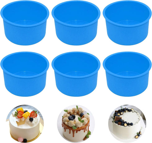 Silicone Mini Round Cake Molds, 4 Inch, Blue, Reusable, Non-Stick, Microwave, Oven, Freezer Safe...