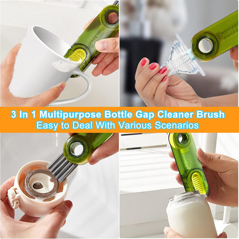 3 in 1 Multipurpose Bottle Gap Cleaner Brush,3 Pack Cup Cover Cleaning Brush,Cup Crevice Cleaning Tools,Water Bottle Cleaner Brush,Home Kitchen Cl...