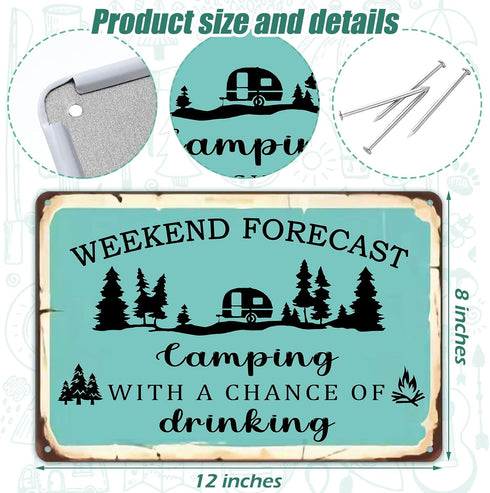 Moxweyeni 2 Pcs Camping Decor for Camper Camping Rule Sign Rustic Funny Camping Rules Metal Tin Sign Camper Decorations for Inside Outside Wall Ar...