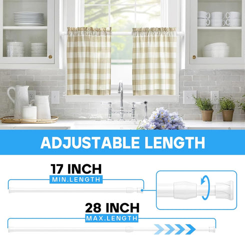 2 Pcs Spring Tension Rod, Adjustable 17-28 Inches, No Drilling White Small Tension Rod Ideal for Small Windows, Lockers, Kitchen?Wardrobes...