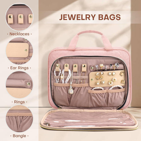 8L Travel Toiletry Bag with Jewelry Organizer for Women - 2.1 GAL Water-resistant Makeup Cosmetic Bag With Hanging Hook for Accessories Shampoo Fu...