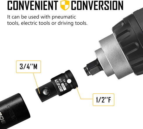 Boen 1/2" F to 3/4" M Impact Socket Adapter, Cr-Mo Steel,Socket Adapter Set for Impact Driver Conversions...