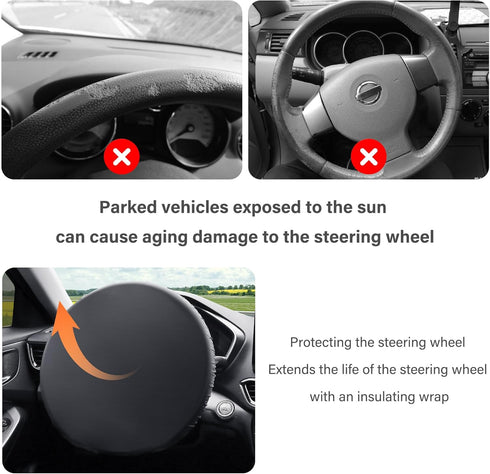 Car Steering Wheel Cover Sun Shade,Silver-Coated Cloth Car Wheel Cover for Blocking Sun & Heat,Universal 18 Inch Steering Wheel Shield Car Accesso...