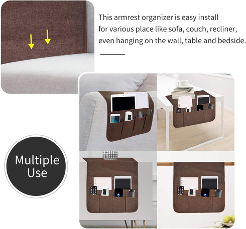 Sofa Armrest Organizer, Remote Control Holder for Recliner Couch, Arm Chair Caddy with 5 Pockets for Magazine, Tablet, Phone, iPad...