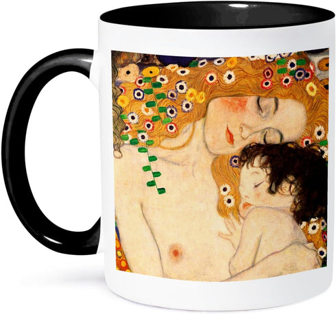 3dRose Mother and Child by Gustav Klimt Mug, 11 oz, Black...