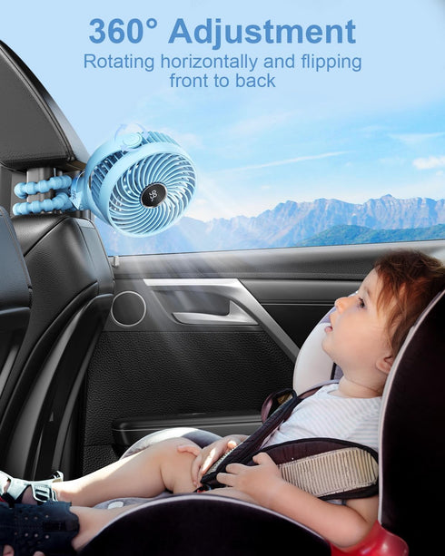 Portable Stroller Fan for Travel, LED Night Light Clip on Fans Operated by Rechargeable Battery, Cordless Fan with Tripod Car Seat Baby Pram (Blue...