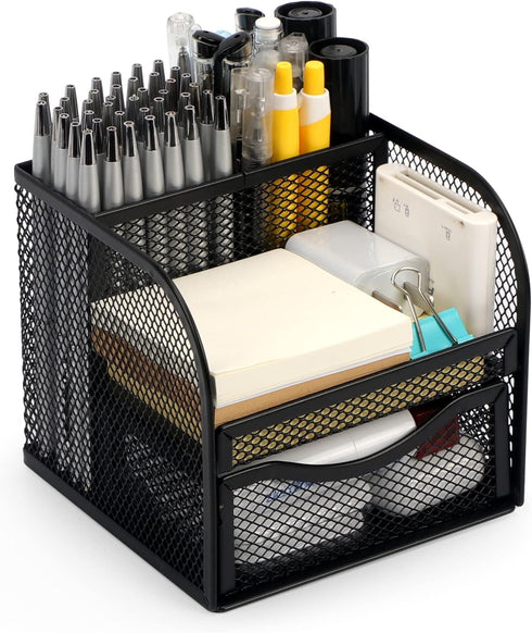 Mesh Desk Organizer, Metal Desk Pencil Pen holder for desk, Desktop Storage Pen Organizers, Office organization Home Art Supply Storage Box Multi-...