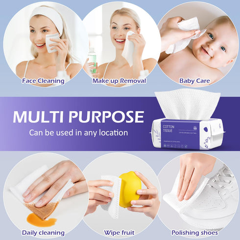 Disposable Face Towel 100 Count, Face Clean Towels, Soft Cotton Dry Wipes Facial Cloths Towelettes for Washing and Drying, Facial Tissue for Clean...