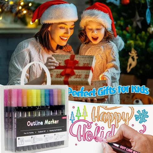 Double Line Outline Markers 36 Colors Super Squiggles Glitter Markers Self Outline Metallic Markers, Shimmer Markers Doodle Drawing Pens for Chris...