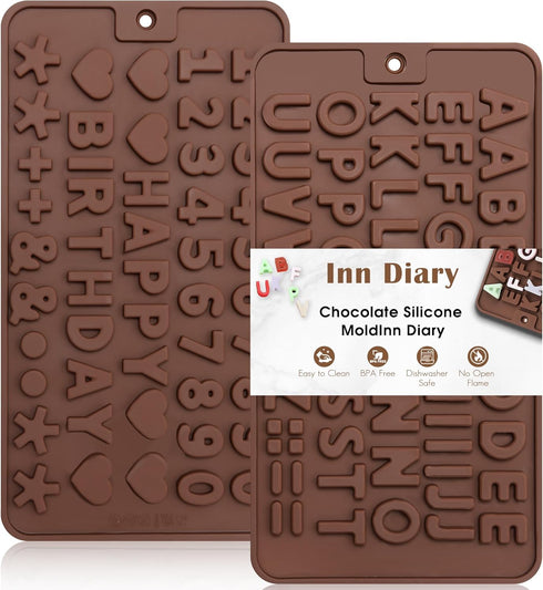 Silicone Letter Mold and Number Chocolate Molds with Happy Birthday Cake Decorations Symbols 2pcs...