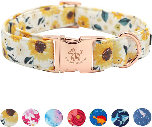 Elegant little tail Dog Collar, Sunflower Pattern Pet Collar Durable Cute Dog Collars Summer Fall Female Pet Gift Adjustable Dog Collar for Small ...