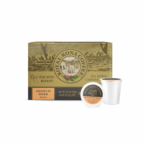 Royal Kona Roy's Pacific Coast, 10% Kona Coffee Blend, Medium-Dark Roast Single-Serve Coffee Pods, Compatible with Pod Brewing Systems, A Taste of...