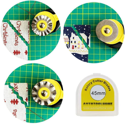 AUTOTOOLHOME 45mm Rotary Cutter Set with 9 Pack Replacement Rotary Blades Skip Rotary Blades Pinking Rotary Blades for Sewing Fabric Leather Quilt...