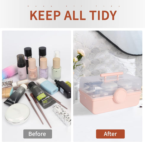 Three-Layer Clear Plastic Storage Case for Art Craft and Cosmetic, Portable Cosmetic Organizer Storage Box, Large Capacity Storage Makeup Box Make...