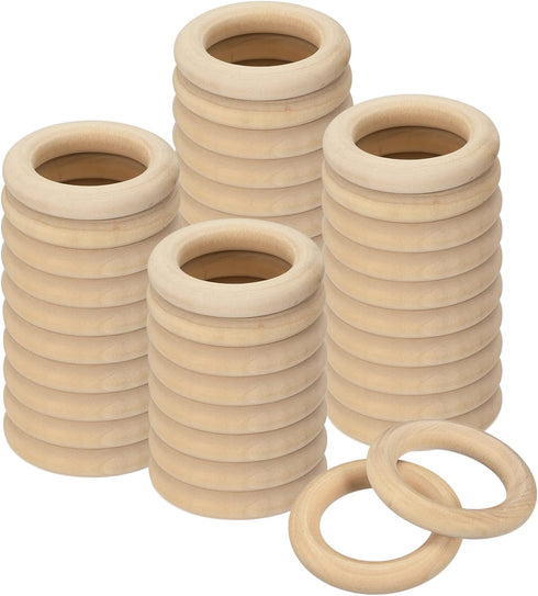 uxcell 50Pcs 55mm(2.2-inch) Natural Wood Rings, 10mm Thick Smooth Unfinished Wooden Circles for DIY Crafting, Knitting, Macrame, Pendant...