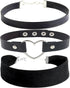 Black Leather, Velvet, Heart Pendant Choker 90s Accessories Goth Style Classic Punk Gothic Neck Collar Choker Necklace for Women and Men, Pack of ...