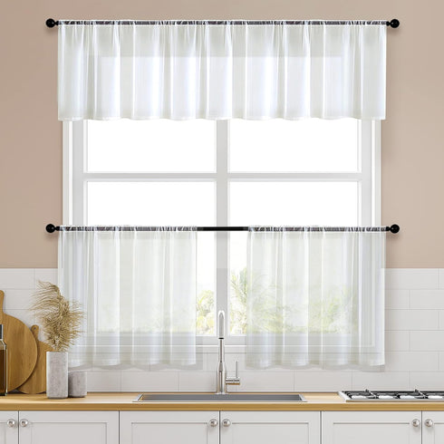 MRTREES Sheer 34 x 24 in Curtain Tiers Off White Bathroom Short Sheer Voile Cafe Rod Pocket 2 Panels Half Window Curtains...