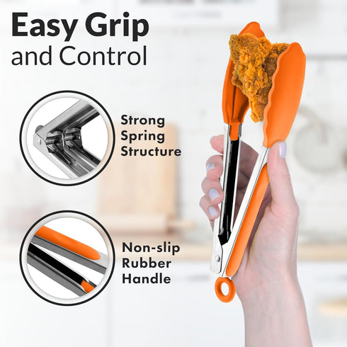 Zulay Stainless Steel Kitchen Tongs with Silicone Tips - Set of 2 (9” & 12”) Locking Cooking Tongs with Non-Slip Grip - Heat Resistant, BBQ Food T...