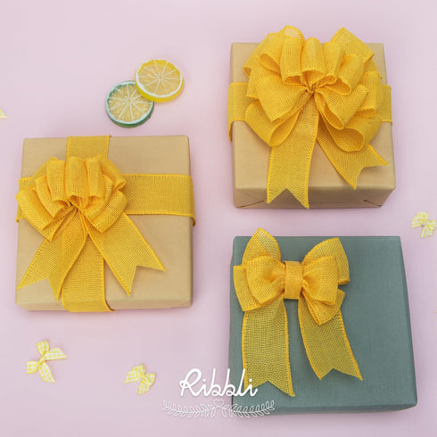 Ribbli Yellow Burlap Wired Ribbon, 1-1/2” Inch x Continuous 20 Yard, Yellow Wired Ribbon for Wreaths,Big Bows,Tree Decoration,Outdoor Decoration...