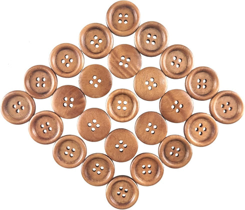 100 Pcs Classic Wooden Buttons, 0.7-Inch (18mm) Diameter -Brown, for Sewing Projects...