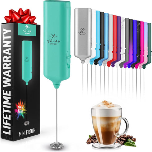 Zulay Kitchen Powerful Mini Milk Frother Handheld - Electric Hand Mixer - Portable Frother Wand for Coffee - Small Drink Blender for Lattes, Cappu...